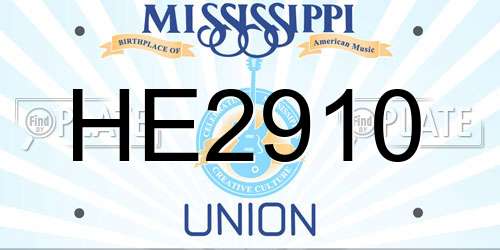HE2910 Mississippi License Plate
