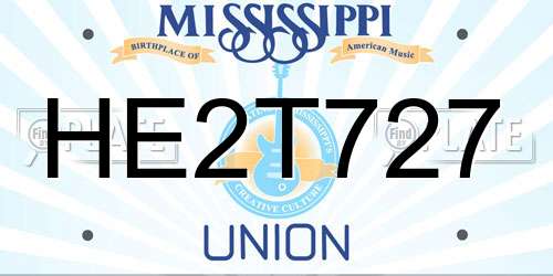 HE2T727 Mississippi License Plate