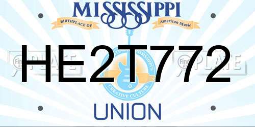 HE2T772 Mississippi License Plate