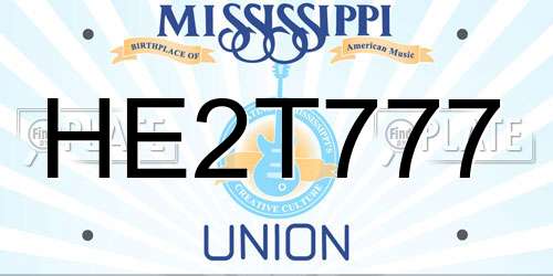 HE2T777 Mississippi License Plate