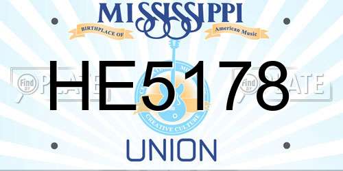 HE5178 Mississippi License Plate