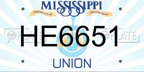 HE6651 Mississippi License Plate