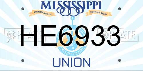 HE6933 Mississippi License Plate
