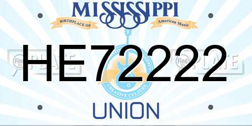 HE72222 Mississippi License Plate