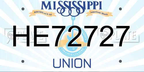 HE72727 Mississippi License Plate