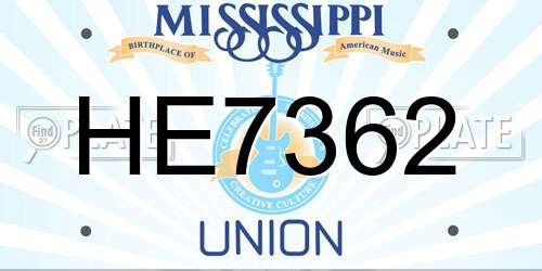 HE7362 Mississippi License Plate