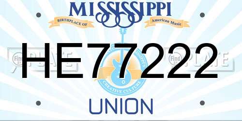 HE77222 Mississippi License Plate
