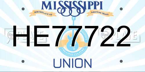 HE77722 Mississippi License Plate