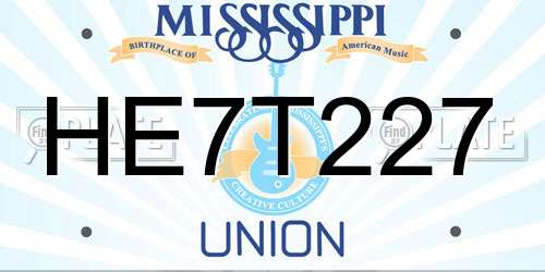 HE7T227 Mississippi License Plate