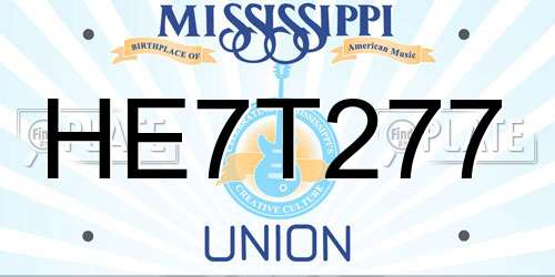 HE7T277 Mississippi License Plate