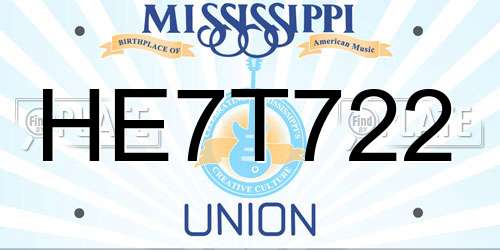 HE7T722 Mississippi License Plate