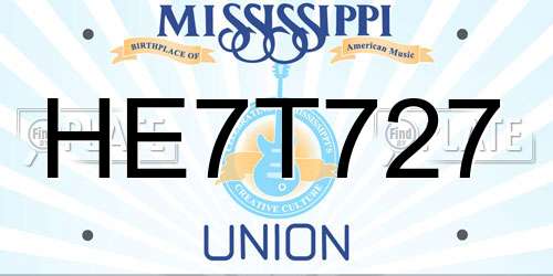 HE7T727 Mississippi License Plate