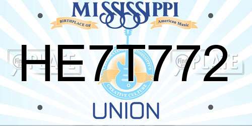 HE7T772 Mississippi License Plate