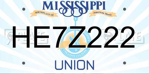 HE7Z222 Mississippi License Plate