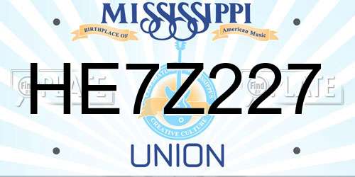 HE7Z227 Mississippi License Plate
