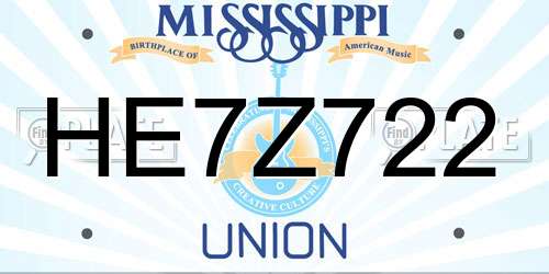 HE7Z722 Mississippi License Plate