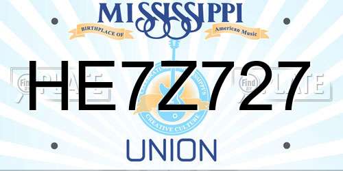 HE7Z727 Mississippi License Plate