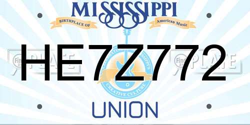 HE7Z772 Mississippi License Plate