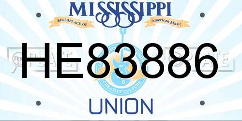 HE83886 Mississippi License Plate