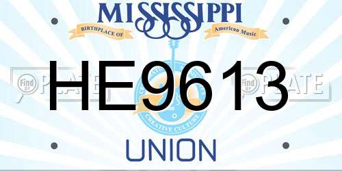 HE9613 Mississippi License Plate