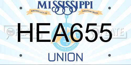 HEA655 Mississippi License Plate
