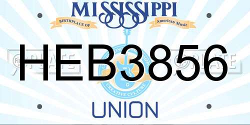 HEB3856 Mississippi License Plate