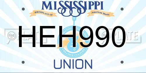 HEH990 Mississippi License Plate