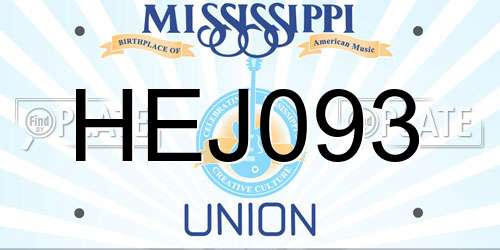 HEJ093 Mississippi License Plate