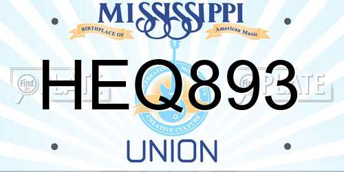 HEQ893 Mississippi License Plate