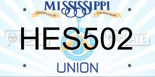 HES502 Mississippi License Plate