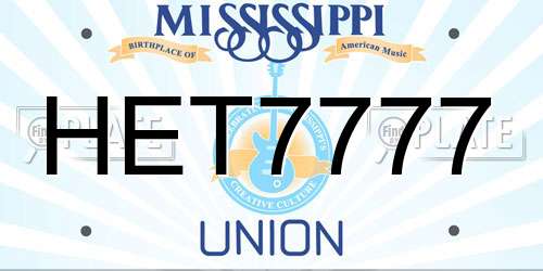 HET7777 Mississippi License Plate