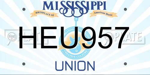 HEU957 Mississippi License Plate