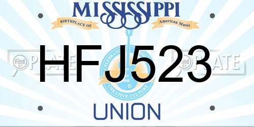 HFJ523 Mississippi License Plate