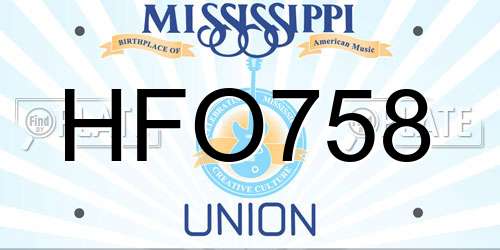HFO758 Mississippi License Plate