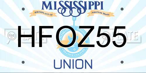 HFOZ55 Mississippi License Plate