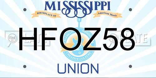HFOZ58 Mississippi License Plate