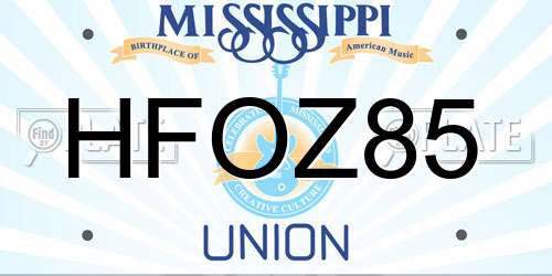 HFOZ85 Mississippi License Plate