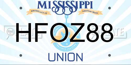 HFOZ88 Mississippi License Plate