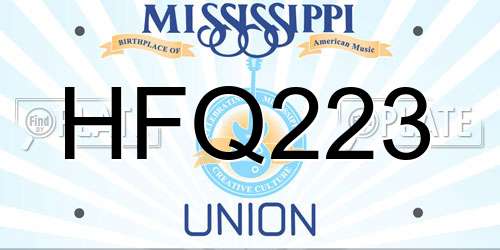 HFQ223 Mississippi License Plate