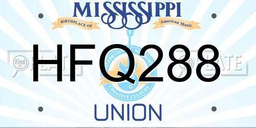 HFQ288 Mississippi License Plate
