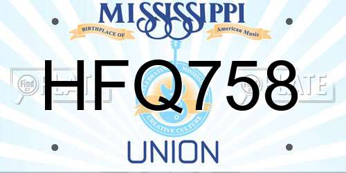 HFQ758 Mississippi License Plate