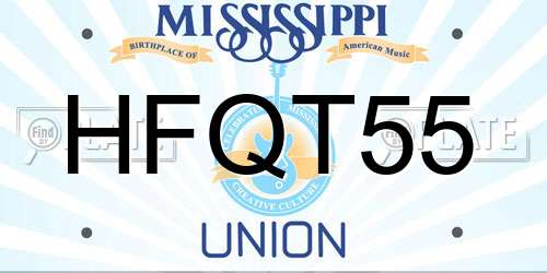 HFQT55 Mississippi License Plate