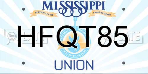 HFQT85 Mississippi License Plate