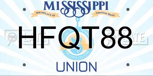 HFQT88 Mississippi License Plate