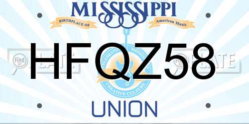HFQZ58 Mississippi License Plate