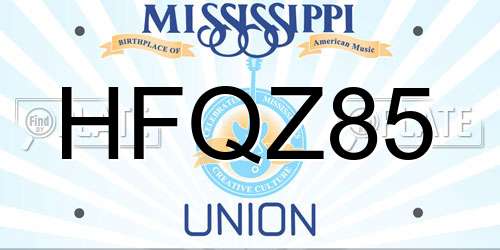 HFQZ85 Mississippi License Plate