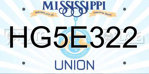 HG5E322 Mississippi License Plate