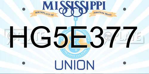 HG5E377 Mississippi License Plate