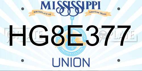 HG8E377 Mississippi License Plate
