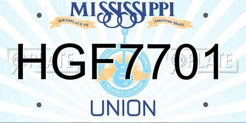 HGF7701 Mississippi License Plate
